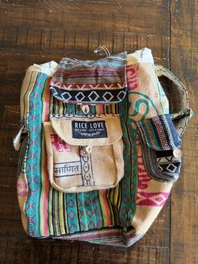 Multicolor Woven Canvas Backpack